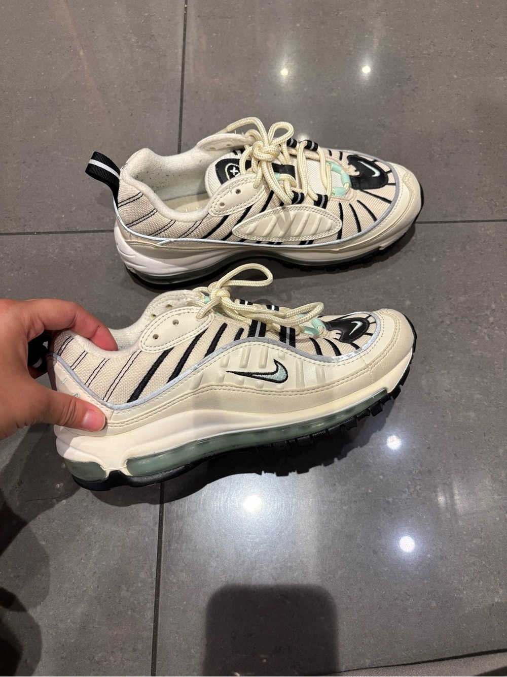 Nike Cream Black Mint Air Max 98-Style Sneakers